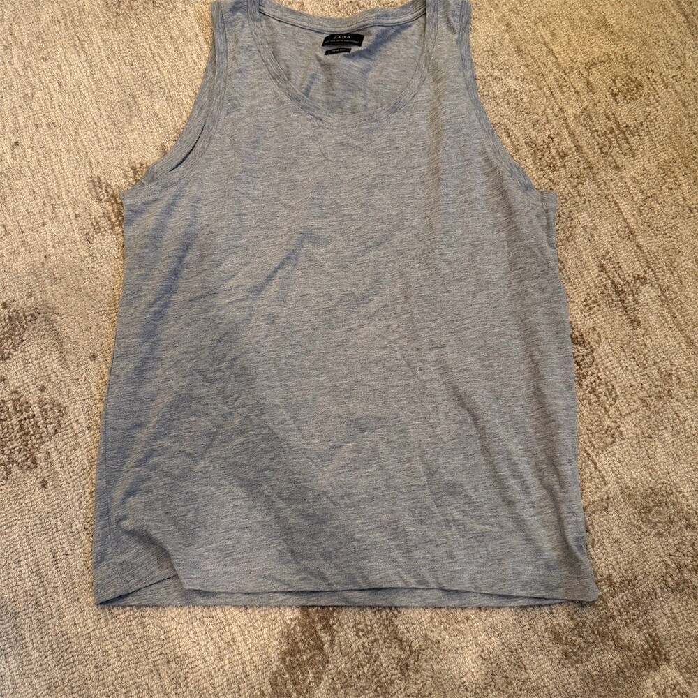 ZARA Tank Top Mens Size M Heather Gray Sleeveless Crew Neck Basic Tee